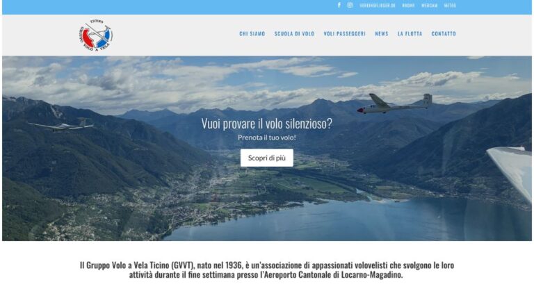 screenshot homepage Gruppo volo a Vela